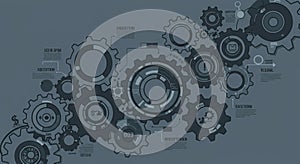 Gears of varying sizes and interlocking teeth are arranged in a complex pattern