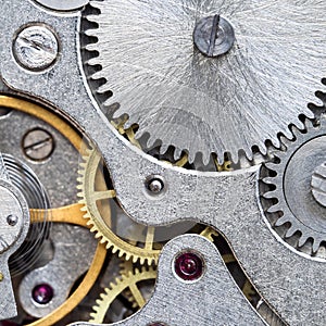 Gears of vintage steel mechanical watch