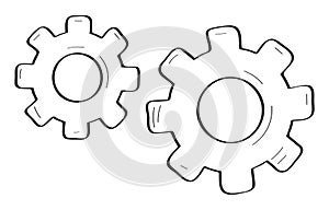 Gears wheel doodle icon vector. Round wheel metal symbol company for business teamwork concept.