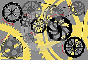 Gears and wheels moving