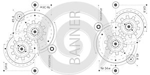 Technical drawing of gears .Gears on a white background .Rotating mechanism of round parts . Vector illustration.