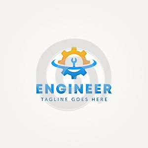 Gears and wrench engineering modern logo template vector illustration design. simple repair, service, industrial and mechanical