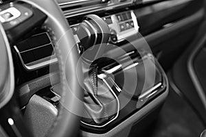 Gearshift and dashboard inside of car