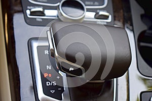 Gearshift lever in a modern car.