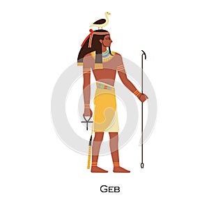 Geb, Old Egypts god of Earth. Ancient Egyptian deity with goose bird on head. Character from history, mythology and