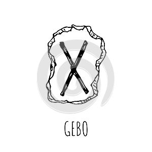 Gebo rune written on a stone. Vector illustration. Isolated on white