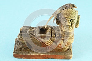 Gecko Lizard and Mayan Statue