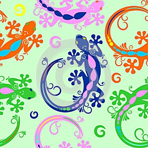 Gecko Lizard Tattoo Style Seamless Pattern Textile Vector Design