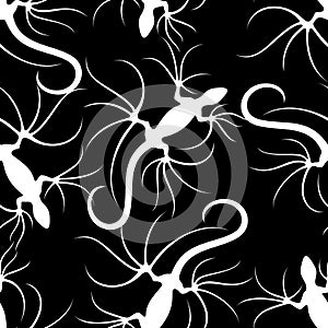 Gecko Lizard Weird Animal Seamless Pattern Vector Design on Black Background