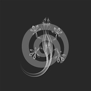 Gecko logo line art silhouette lizard gradient lines, creative animal vector illustration isolated on black background