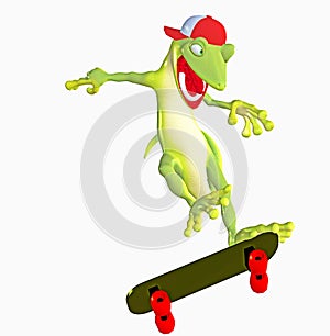Gecko toon on skateboard