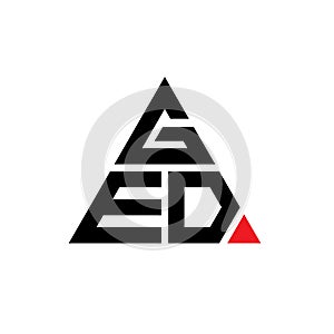 GED triangle letter logo design with triangle shape. GED triangle logo design monogram. GED triangle vector logo template with red