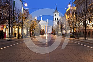 Gediminas Avenue in Vilnius at night