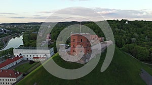 Gediminas Castle in Vilnius Old Town in Lithuania. Hill of Three Crosses in Background. Cityscape. Landscape I