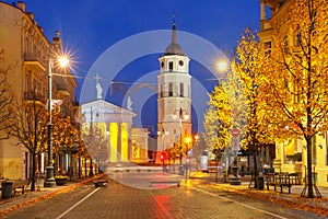 Gediminas prospect at night, Vilnius, Lithuania