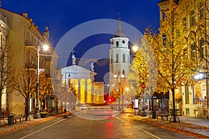 Gediminas prospect at night, Vilnius, Lithuania