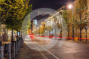 Gediminas prospect at night, Vilnius, Lithuania