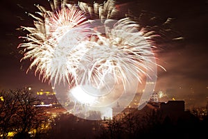 Gediminas' Towerand view of Vilnius, Lithuania, fireworks