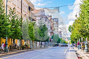 Gedimino prospektas (Gediminas Avenue) street with the cathedral at the end in Vilnius, Lithuania...IMAGE