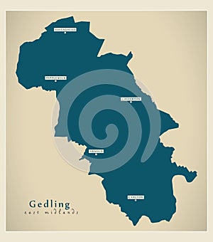 Gedling district map - England UK
