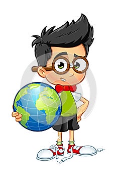 Geek Boy - Holding A Globe