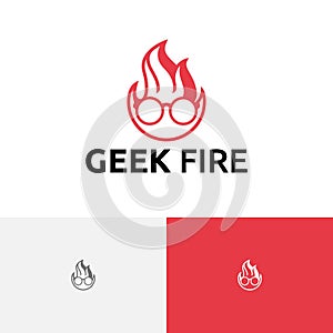 Geek Fire Nerd Flame Head Glasses Smart Education Logo