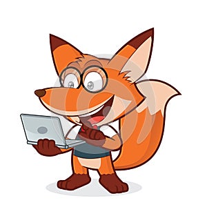Geek fox holding a laptop photo