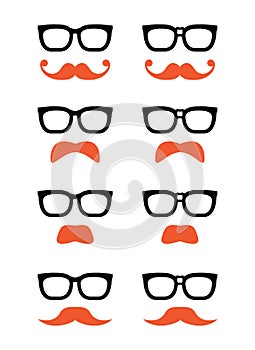 Geek glasses and ginger moustache or mustache icons