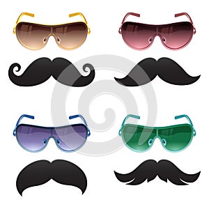 Geek glasses and moustache vector icons