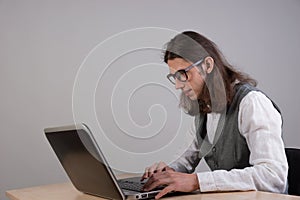 Geek guy is learning new technologies, programming, and computer modeling.