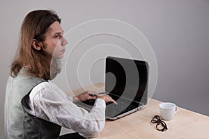 Geek guy is learning new technologies, programming, and computer modeling.
