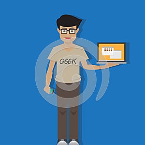 Geek Man with laptop photo