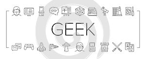 Geek, Nerd And Gamer Collection Icons Set Vector .