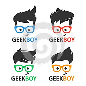 Geek or nerd logo vector set