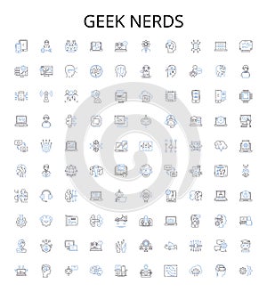 Geek nerds outline icons collection. Geeks, Nerds, Hackers, Gamers, Techies, Programmers, Computer-Enthusiasts vector