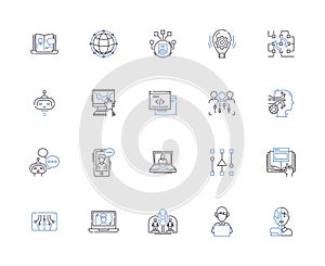 Geek nerds outline icons collection. Geeks, Nerds, Hackers, Gamers, Techies, Programmers, Computer-Enthusiasts vector photo