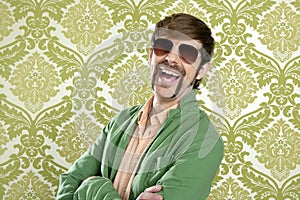 Geek retro salesperson man funny mustache photo