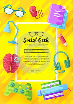 It geeks vector brochure cards set. office professional developer template of flyear, magazines, posters, book cover