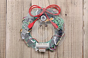 Geeky christmas wreath made by old computer parts photo