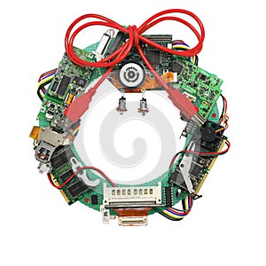 Geeky christmas wreath made by old computer parts, no shadow
