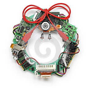 Geeky christmas wreath made by old computer parts photo