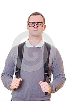 Geeky man with backpack photo