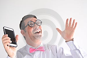 Geeky man has a communication idea photo