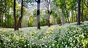 Geen forest with wild garlic at sunset, Slovakia