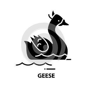 geese icon, black vector sign with editable strokes, concept illustration
