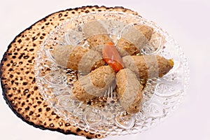 Gefilte fish and Matza traditional Jewish passover food