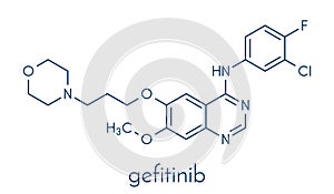 Gefinitib cancer drug molecule. Inhibitor of the epidermal growth factor receptor EGFR. Skeletal formula. photo