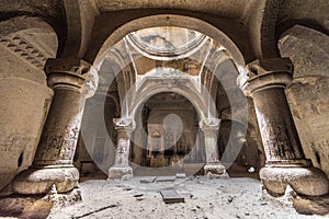 Geghard monastery interior cave chapel, Kotayk, Armenia