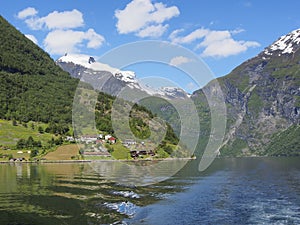 Geiranger fjord, Norway mountains and village