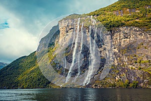 Geiranger fjord. Seven Sisters Waterfall